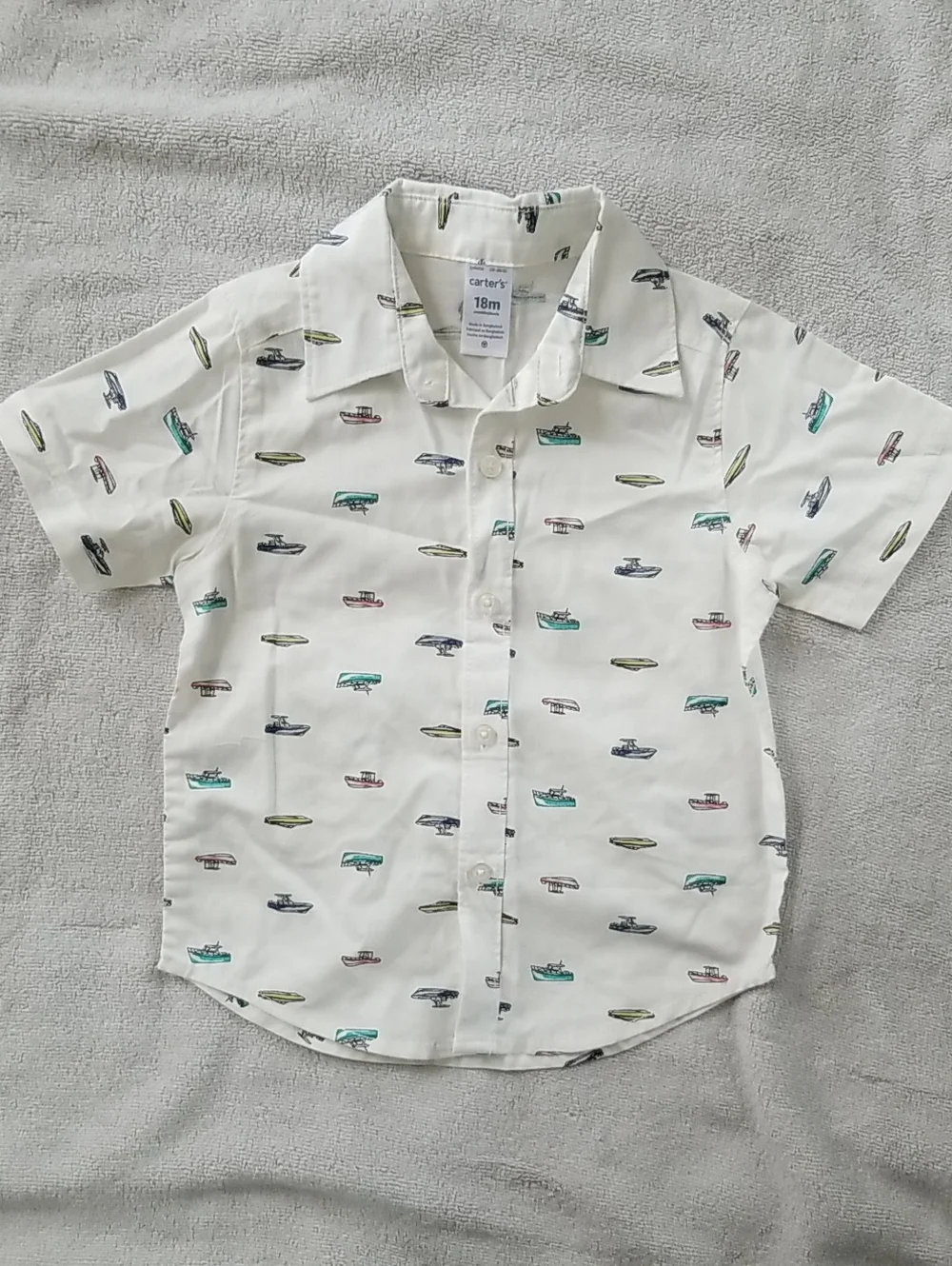 Carter's White Short-Sleeve Button Shirt with Boat Print